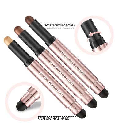 FOCALLURE 3 Pcs Eyeshadow Sticks Set | Shimmer & Matte Eye Shadow Crayons with Blending Sponge Brush | Long Lasting Waterproof Formula | Brightener Stick Makeup - Buy Online on GoSupps.com