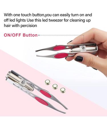 6-Piece LED Light Stainless Steel Tweezers Set for Precision Makeup & Hair Removal - White, Black, Rose Red - Buy Online on GoSupps.com