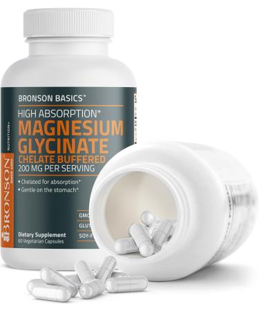 Bronson Magnesium Glycinate 200mg High Absorption Chelated Buffered Gentle On The Stomach Non-GMO, 60 Vegetarian Capsules 60 Count (Pack of 1) - Buy Online on GoSupps.com