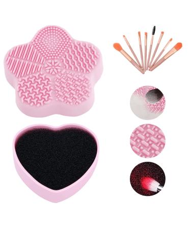 Makeup Brushes Cleaner Set With Color Removal Sponge Silicone Makeup Brush Cleaner Easy To Clean Blenders Brushes Shampoo Removes Shadow Color(pink+pink)