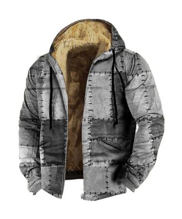 Hanxiulin fleece jacket plush jacket cuddly jacket men cardigan basic hooded jacket lightweight quilted causal sweat jacket hooded tops hoodies for men gray xxl