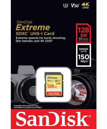SanDisk 128GB Extreme SDXC Memory Card - 150MB/s, 4K UHD, V30, U3, C10 | SDSDXV5-128G-GNCIN - Buy Online on GoSupps.com