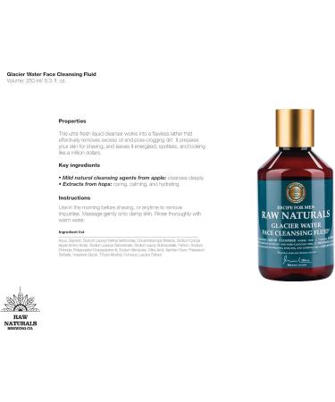 Raw Naturals GLACIER WATER Face Cleansing Fluid | Natural men s face wash | Cleanses deeply naturally & carefully | Natural product from your local Swedish Skincare Microbrewery | 250ml - Buy Online on GoSupps.com