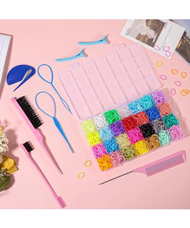 1500 Pcs Colorful Hair Rubber Bands & Styling Tools | 28 Colors Elastic Hair Ties for Girls Kids | Organizer Box included - Buy Online on GoSupps.com