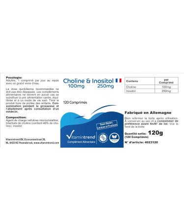 Choline & Inositol - with 100mg of choline and 250mg of inositol - 120 tablets - highly dosed - vegan - bioavailable supplement - Buy Online on GoSupps.com