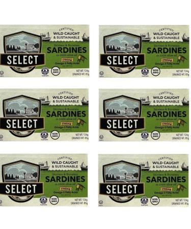 Select Sardines in Olive Oil Skinless Boneless Sustainably Harvest Pack 6 x 124g