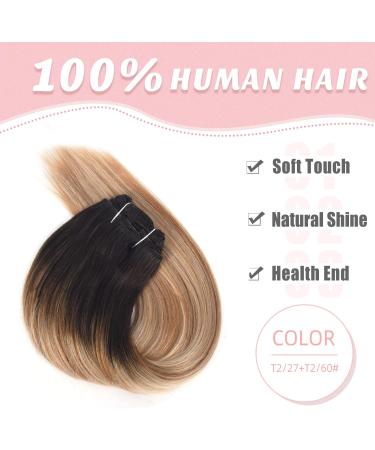 Vlasy 12 Clip in Human Hair Extensions T2/27+T2/60# - 7 Pieces Natural Straight Weft for Women (60g) - Buy Online on GoSupps.com