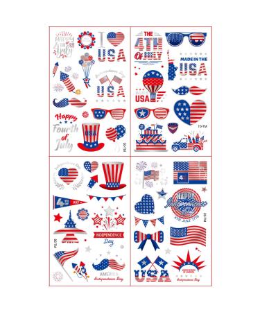 Eruclol 4th of July Temporary Tattoos (8 Sheets) - Red White and Blue Party Supplies for Independence Day Celebrations - Buy Online on GoSupps.com