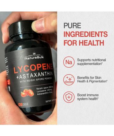 NATUREBULK Lycopene 100mg + Astaxanthin 5mg with Reishi Spore Supplement for Skin Health and Immune Support 100% Natural Astaxanthin from MicroAlgae and Natural Tomato Extract 120 Veggie Capsules - Buy Online on GoSupps.com