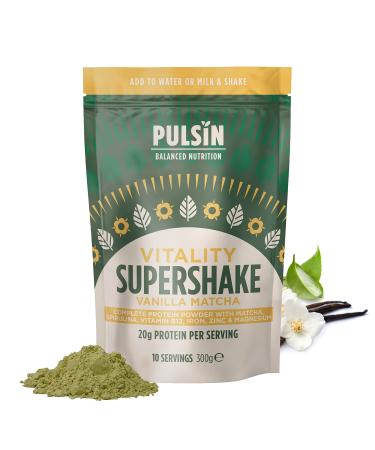Pulsin - Vanilla Matcha Vegan Supershake - 300g - Plant Based Vegan Vitality Support Protein Powder - Gluten & Free Dairy Free Vanilla Matcha 300 g (Pack of 1)