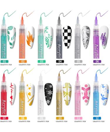 Fashion Base 12PCS Nail Art Pens - Nail Drawing Graffiti Pen Set for DIY Nail Art Decoration - Fine Tip Nail Varnish Pens for Quick Drying - Create Dot Line Patterns effortlessly - Buy Online on GoSupps.com