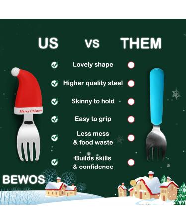 BEWOS Baby Cutlery Set - 2Pcs 304 Stainless Steel Spoon & Fork for Self Feeding | Toddler Safe & Dishwasher Safe | Christmas Baby Gift - Buy Online on GoSupps.com