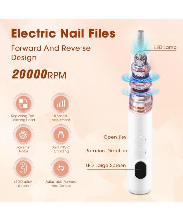 Cordless Nail Drill Set Professional Electric Nail File 20000RPM for Beginners with LED Screen 5-speed LED Light 12 Drill Bits for Natural or Acrylic Gel Nails Rechargeable Portable Manicure Kit White - Buy Online on GoSupps.com