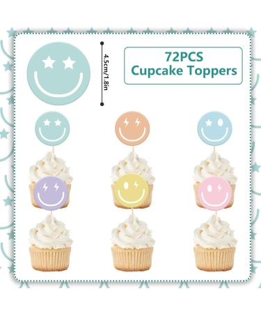 Whaline 36Pcs Preppy Smile Face Cupcake Toppers 6 Designs Paper Cake Decor Cute Cupcake Picks for Y2K Bachelorette Birthday Party Supplies Photo Booth Props - Buy Online on GoSupps.com