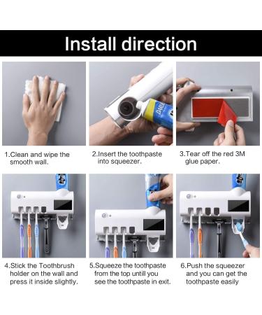 AQOTER UV Sterilizer Toothbrush Holder & Wall Toothpaste Dispenser - Solar USB Rechargeable Family Bathroom Organizer - Buy Online on GoSupps.com