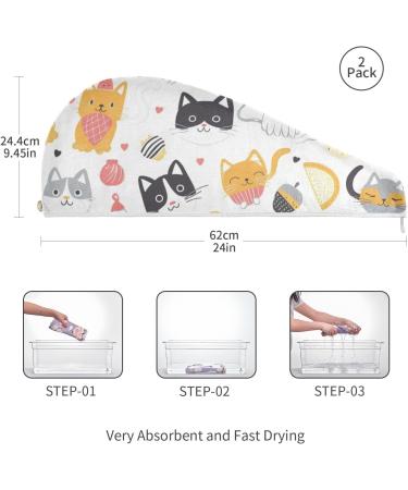 Small Lovely Cats Hair Towel 2 Pack - Super Absorbent Quick Dry Hair Turbans for Women & Girls - Buy Online on GoSupps.com
