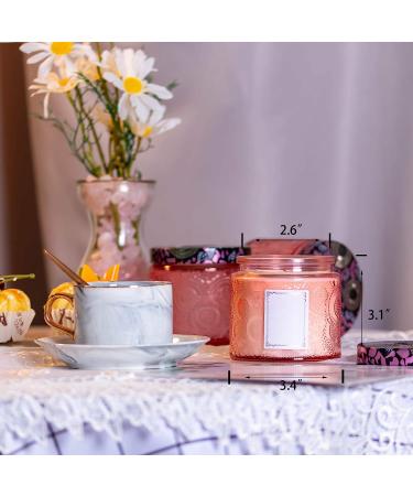 10 oz Pink Embossed Glass Candle Container with Tin Lid and Labels - Buy Online on GoSupps.com