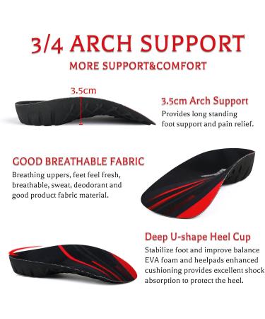 3/4 High Arch Support Orthotic Insoles for Flat Feet & Heel Spur Pain Relief - Ideal for Walking & Running (Men's 5-6 Women's 6-7 - Buy Online on GoSupps.com