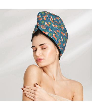 Hair Towel Wrap with Button | Quick-Drying Corgi Flower Turban | International Shipping Available - Buy Online on GoSupps.com