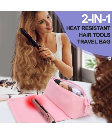 Heat Resistant Mat Travel Bag | Neoprene Curling Iron Holder | Hair Styling Tools Organizer | Pink | 18x4 Inches - Buy Online on GoSupps.com