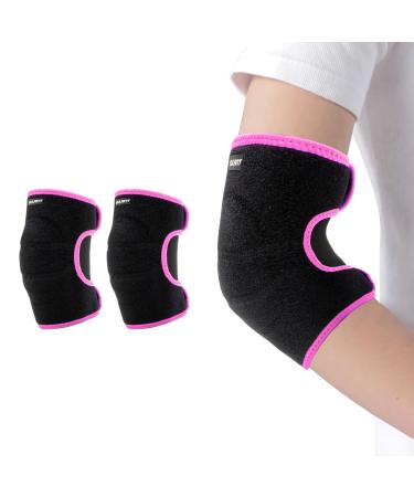 Kids Elbow Brace Arm Sleeve Adjustable Sport Elbow Protector Breathable Elbow Sleeve with Double Magic Stick Compression Elbow Sleeve Elbow Support for Tennis Football Cycling Golf Basketball Small Black-Pink