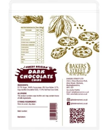 Bakers Street | Finest Belgian | Dark Chocolate Chips 500g | Premium Quality | Baking & Dessrets | Makeing Cake Muffin and all of bakings - Buy Online on GoSupps.com