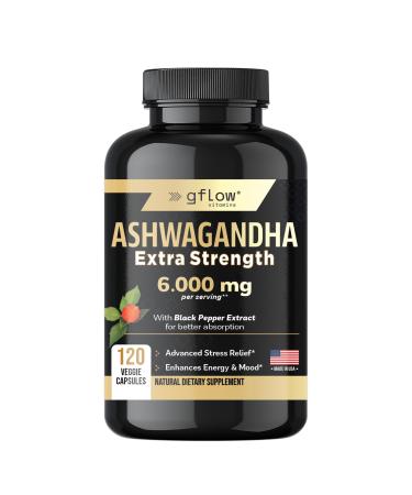 Ashwagandha Supplements for Women and Men 6000mg | Sleep Mood and Energy Support | Extra Strength Vegan Friendly Non-GMO Made in USA 120 Count (Pack of 1)