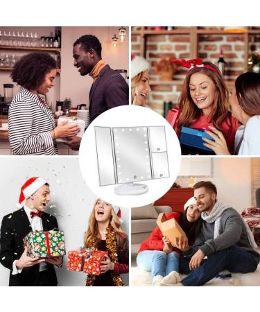 Infitrans 3-Fold Lighted Vanity Makeup Mirror 1X/2X/3X Magnification | 21 LED Bright Table Mirror with Touch Screen | 180 Adjustable Rotation | Portable Travel Cosmetic Mirror - White - Buy Online on GoSupps.com