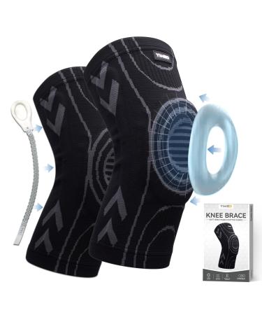 Knee Brace for Knee Pain Adjustable Knee Sleeve with Side Stabilizers & Patella Gel Pad Knee Support for Meniscus Tear Professional Athletes Running Working Out Joint Pain (Large)