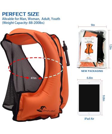 OMOUBOI Inflatable Snorkel Vest for Adults - Orange | Suitable for Diving, Surfing, Swimming | 90-220lbs - Buy Online on GoSupps.com