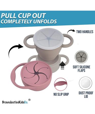 BraveJusticeKidsCo. Silicone Collapsible Toddler Snack Cup | 2-Pack Snack Attack I&II Baby Snack Cup | Dusty Rose and Fog - Buy Online on GoSupps.com
