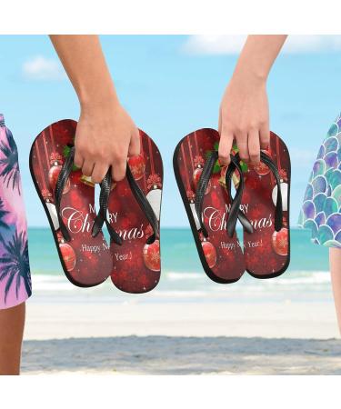 Mnsruu Red Snowflakes Christmas Flip Flops | Cozy Sandals for Home Spa Travel - Men & Women - Buy Online on GoSupps.com