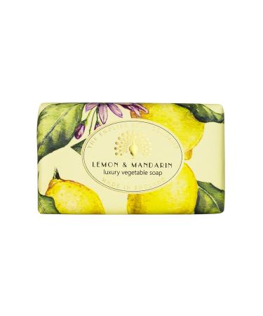 The English Soap Company Vintage Wrapped Soap Bar Luxury Lemon Mandarin Shea Butter Soap Bar Moisturising Soap Bar for Face and Body Lemon Mandarin Scent 190g