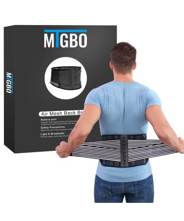 MTGBO Back Brace for Men Lower Back, Back Support Belt with 4 Stainless Steel Support Stays and Breathable Air Mesh for Lower Back Pain Relief, Sedentary, Sciatica, Work, Posture, Lifting(XL38-47) X-Large
