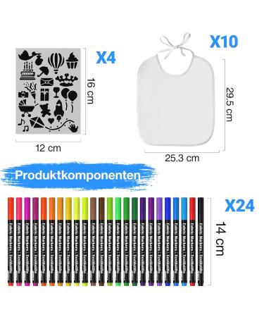 Anyuke 38-Piece Baby Care Set: 10 Washable Bibs 24 Textile Pens & 4 Stencils - Perfect for Baby Showers & Parties - Buy Online on GoSupps.com
