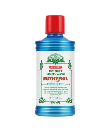 Euthymol Mouthwash ICY Mint 500ml Alcohol-Free Distinctive Strong Taste Flavour Reduce Plaque Gingival Clean Healty Teeth Gums Freshens Breath Refreshing Daily Oral Dental Care Icy Mint 500.00 ml (Pack of 1)