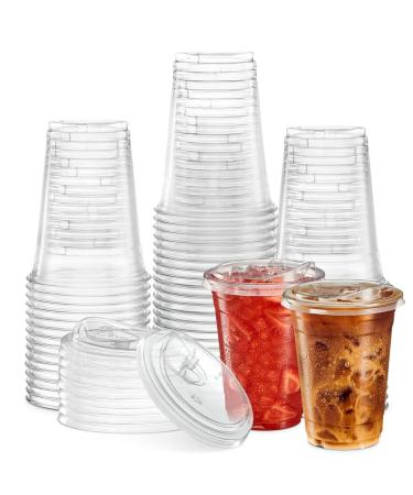 Cangfort 17 oz. Clear Cups with Strawless Sip-Lids PET Crystal Clear Disposable 17oz Plastic Coffee Cups with Lids to Go Cups for Iced Coffee Smoothies Soda Party Drinks Bubble Tea 50 Sets