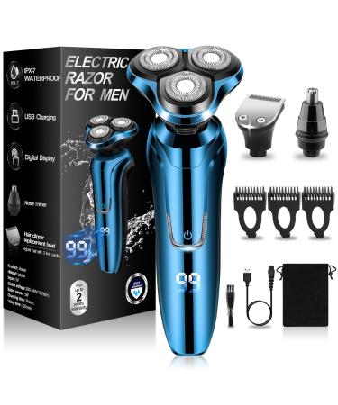 2024 Electric Razor for Men - 3D Rotary Waterproof Rechargeable LED Display Cordless Electric Shavers with Nose Hair Trimmer and Beard Trimmer -Portable Travel Shaver - Ideal Men's Grooming Gift