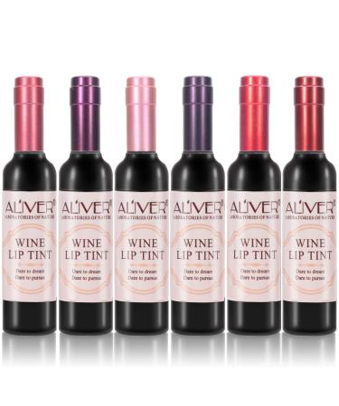 6 Colors/Set Wine Lip Tint, Wine Lipstick Long Lasting Waterproof Lip Stain Set, Matte Liquid Wine Bottle Lip Gloss Set for Girls and Women