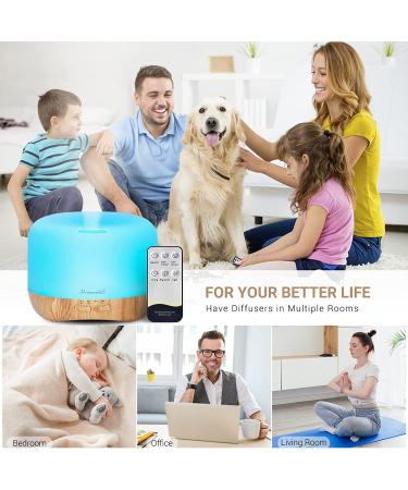 Homeweeks 300ml Essential Oil Diffuser with Remote Control Timer | Wood Grain Ultrasonic Aromatherapy Mist Diffuser | 7 Colors Light for Bedroom - Buy Online on GoSupps.com