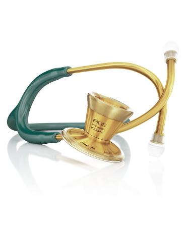 MDF Gold ProCardial Cardiology Stethoscope Lightweight Titanium Adult Dual Head Emerald Green Tube Gold Chestpiece-Headset MDF797TK21