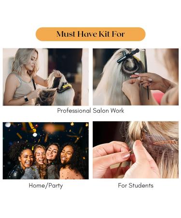Hair Extension Tools Kit: 2 Hole Micro Beads, Microlink Crimping Plier, Sectioning Clips, Parting Tool, Scissor, Needles Pulling Loop - Black - Buy Online on GoSupps.com