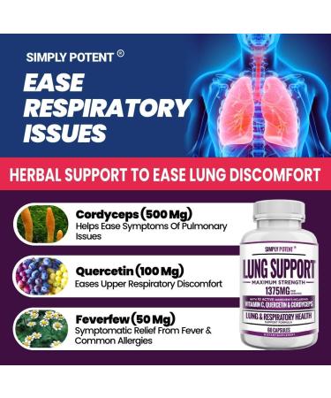 Lung Support Supplement for Cleanse & Detox - Quercetin, Bromelain, Nettle, Vitamin C, K2 & Cordyceps - 60 Capsules - Buy Online on GoSupps.com