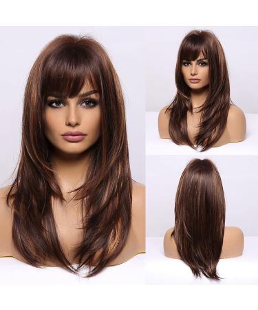 Emmor brown wigs with pony synthetic women's wigs for a long time. Heat -resistant wig for everyday use natural and convenient brown #