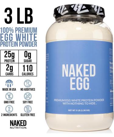 Naked Nutrition 3LB Non-GMO Egg White Protein Powder | Unflavored Paleo Dairy Free Gluten Free | 25g Protein per Serving | International Shipping Available - Buy Online on GoSupps.com