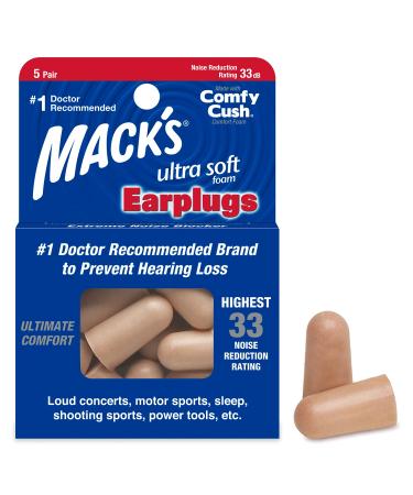 Mack's Ultra Soft Foam Earplugs  5 Pair - 33dB Highest NRR  Comfortable Ear Plugs for Sleeping  Snoring  Travel  Concerts  Studying  Loud Noise  Work - Buy Online on GoSupps.com