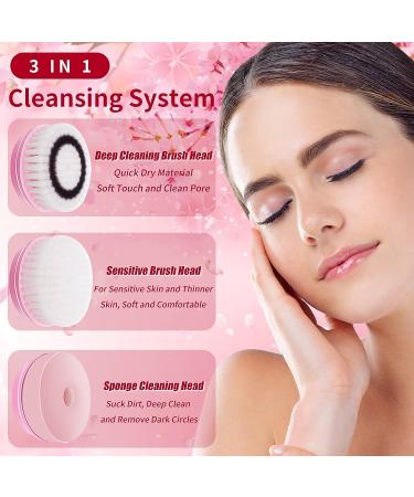 Electric Facial Cleansing Brush | USB Rechargeable Exfoliator for Women | IPX-7 Waterproof Cleanser with 3 Brush Heads - Pink - Buy Online on GoSupps.com