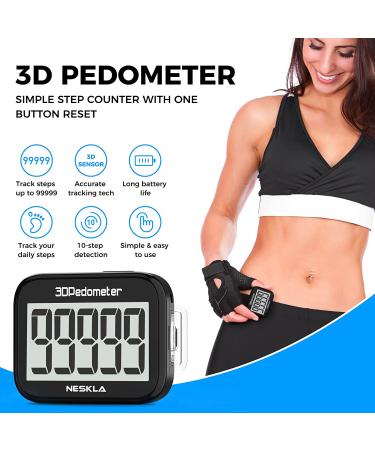 3D Pedometer for Walking - Large Digital Display Step Tracker with Removable Clip Lanyard, Black - Buy Online on GoSupps.com