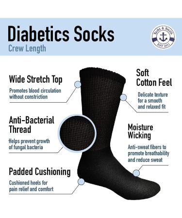 Yacht & Smith Men and Women 6-Pack Crew Diabetic Nephropathy Socks - Black - Buy Online on GoSupps.com
