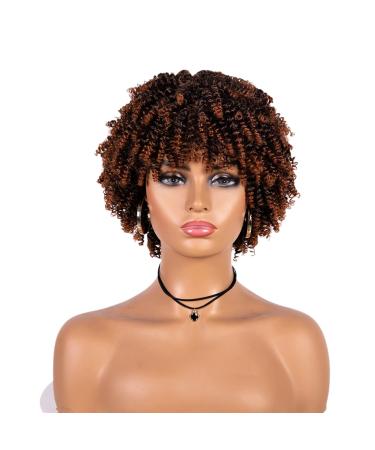 Unonet Afro wig kinky curly Synthetic Hair Wigs for Black Women  Short Curly Afro Wigs with Bangs Natural Curly Cosplay Wigs(1BT30